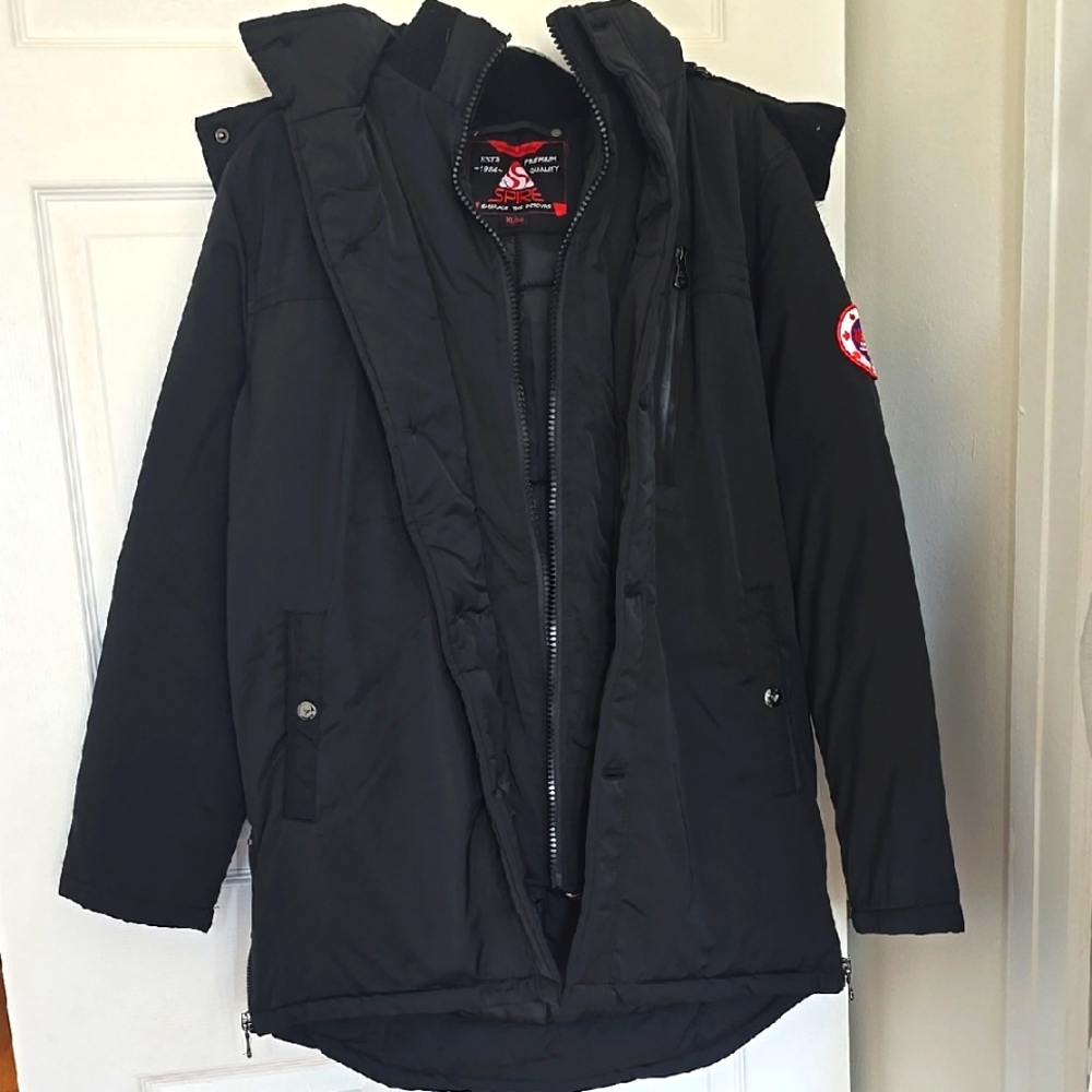 SPIRE Black Waterproof Coat with Hood and Zipper